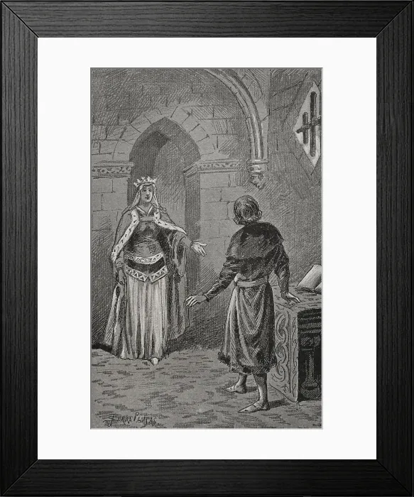 Framed Print : The Queen consort of Aragon Juana Enriquez (1425-1468) visits Charles, Prince of Viana... 1890. Creator: Joan Serra y Pausas Framed Print : The Queen consort of Aragon Juana Enriquez (1425-1468) visits Charles, Prince of Viana... 1890. Creator: Joan Serra y Pausas
