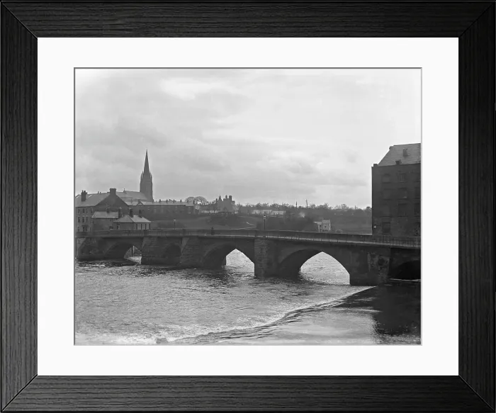 Framed Print : Chester weir and Old Dee Bridge on River Dee with Chester Cathedral in the background, 1902 Framed Print : Chester weir and Old Dee Bridge on River Dee with Chester Cathedral in the background, 1902