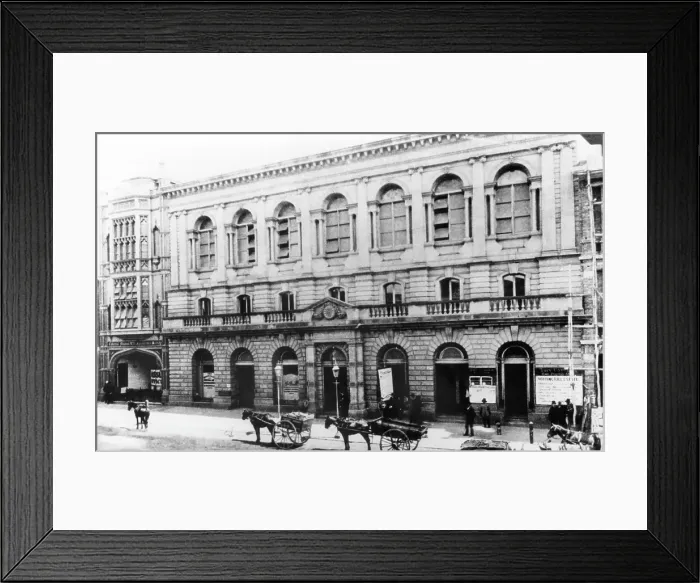 Framed Print : Front facade of the early Brisbane Town Hall in 66-76 Queen Street, c1885. Creator: Unknown Framed Print : Front facade of the early Brisbane Town Hall in 66-76 Queen Street, c1885. Creator: Unknown