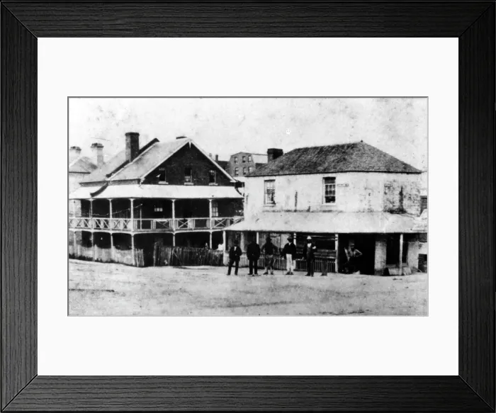 Framed Print : Corner Adelaide and Edward Streets, 1873. Creator: Unknown Framed Print : Corner Adelaide and Edward Streets, 1873. Creator: Unknown