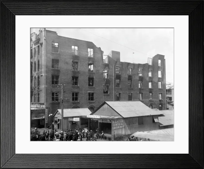 Framed Print : Fitzroy building fire, Adelaide Street, Brisbane, Queensland, 8 March 1912 Framed Print : Fitzroy building fire, Adelaide Street, Brisbane, Queensland, 8 March 1912