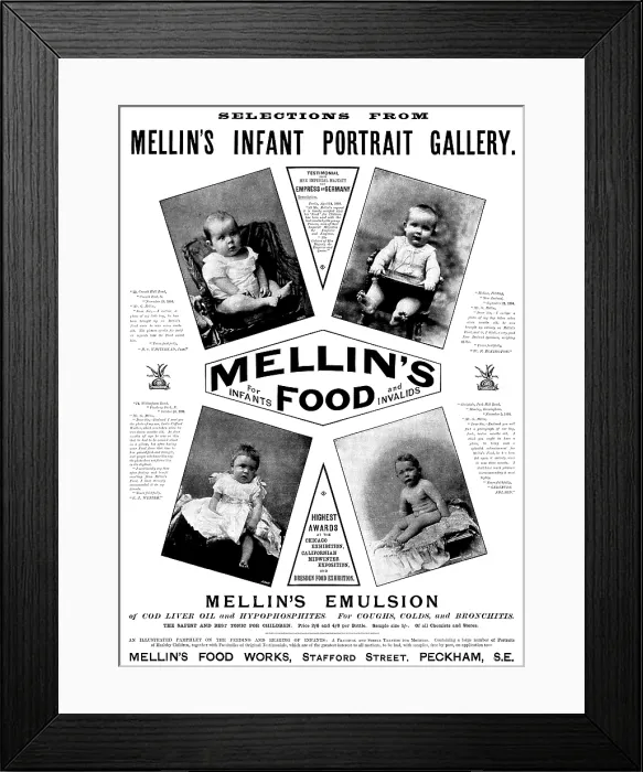 Framed Print : Advertisement for Mellin's Food for Infants and Invalids, 1895. Creator: Unknown. Advertisement for Mellin's Food for Infants and Invalids, 1895. Creator: Unknown Framed Print : Advertisement for Mellin's Food for Infants and Invalids, 1895. Creator: Unknown. Advertisement for Mellin's Food for Infants and Invalids, 1895. Creator: Unknown