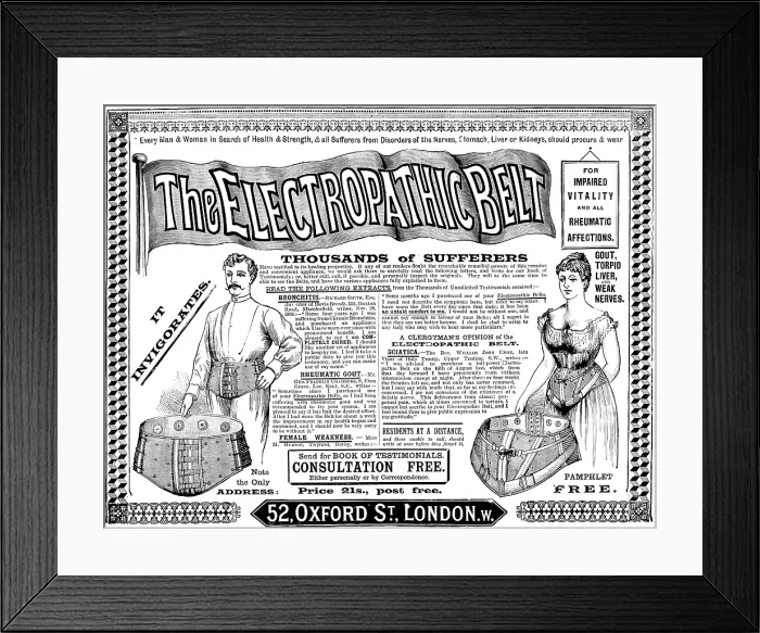 Framed Print : Advertisement for the Electropathic Belt, 1895. Creator: Unknown Framed Print : Advertisement for the Electropathic Belt, 1895. Creator: Unknown
