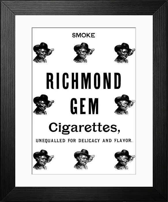 Framed Print : Advertisement for Richmond Gem Cigarettes, 1895. Creator: Unknown Framed Print : Advertisement for Richmond Gem Cigarettes, 1895. Creator: Unknown