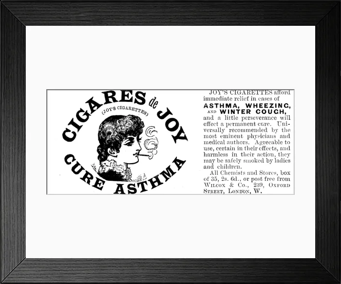 Framed Print : Advertisement for Joy's Cigarettes, 1895. Creator: Unknown. Advertisement for Joy's Cigarettes, 1895. Creator: Unknown
