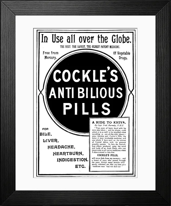 Framed Print : Advertisement for Cockle's Anti Bilious Pills, 1895. Creator: Unknown. Advertisement for Cockle's Anti Bilious Pills, 1895. Creator: Unknown Framed Print : Advertisement for Cockle's Anti Bilious Pills, 1895. Creator: Unknown. Advertisement for Cockle's Anti Bilious Pills, 1895. Creator: Unknown
