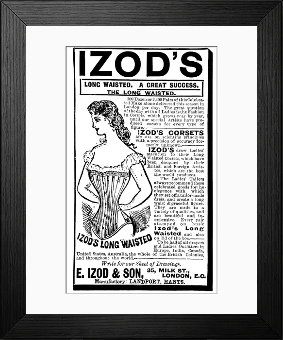 Framed Print : Advertisement for Izod's long-waisted corsets, 1895. Creator: Unknown. Advertisement for Izod's long-waisted corsets, 1895. Creator: Unknown Framed Print : Advertisement for Izod's long-waisted corsets, 1895. Creator: Unknown. Advertisement for Izod's long-waisted corsets, 1895. Creator: Unknown