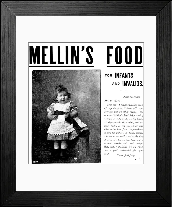 Framed Print : Advertisement for Mellin's Food for Infants and Invalids, 1895. Creator: Unknown. Advertisement for Mellin's Food for Infants and Invalids, 1895. Creator: Unknown Framed Print : Advertisement for Mellin's Food for Infants and Invalids, 1895. Creator: Unknown. Advertisement for Mellin's Food for Infants and Invalids, 1895. Creator: Unknown