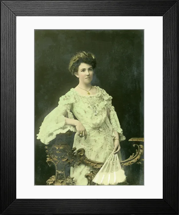 Framed Print : Studio portrait of a lady with fan, 1902. Creator: M Livesey Framed Print : Studio portrait of a lady with fan, 1902. Creator: M Livesey