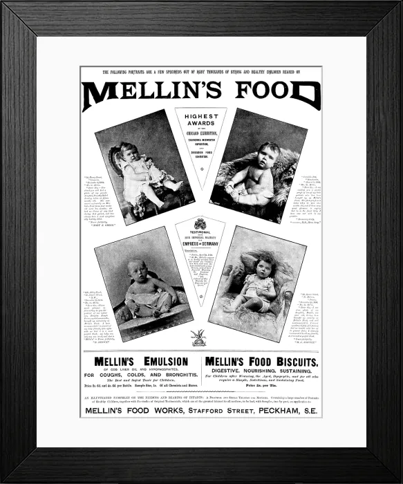 Framed Print : Advertisement for Mellin's Food, 1895. Creator: Unknown. Advertisement for Mellin's Food, 1895. Creator: Unknown Framed Print : Advertisement for Mellin's Food, 1895. Creator: Unknown. Advertisement for Mellin's Food, 1895. Creator: Unknown