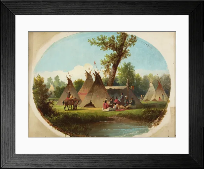 Framed Print : Assiniboin Encampment on the Upper Missouri, between 1860 and 1870. Creator: John Mix Stanley Framed Print : Assiniboin Encampment on the Upper Missouri, between 1860 and 1870. Creator: John Mix Stanley