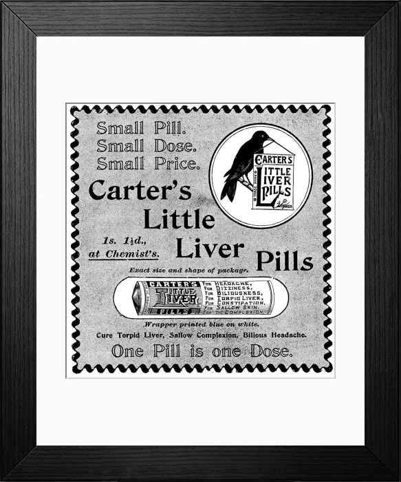 Framed Print : Advertisement for Carter's Little Liver Pills, 1895. Creator: Unknown. Advertisement for Carter's Little Liver Pills, 1895. Creator: Unknown Framed Print : Advertisement for Carter's Little Liver Pills, 1895. Creator: Unknown. Advertisement for Carter's Little Liver Pills, 1895. Creator: Unknown