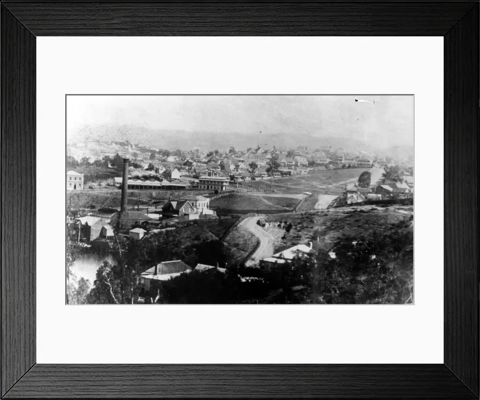 Framed Print : Petrie Bight, looking over the Gas Works, Brisbane, Queensland, c1880. Creator: Unknown Framed Print : Petrie Bight, looking over the Gas Works, Brisbane, Queensland, c1880. Creator: Unknown