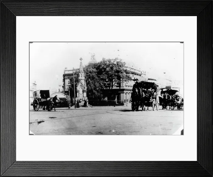 Framed Print : Horse Buses corner of Queen and Eagle Street, Brisbane, 1900. Creator: Unknown Framed Print : Horse Buses corner of Queen and Eagle Street, Brisbane, 1900. Creator: Unknown
