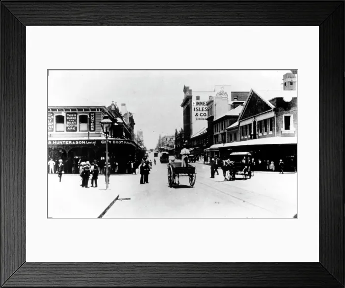 Framed Print : Policeman directs traffic at the intersection of Queen and Edward St, Brisbane, Queensland, c1908. Creator: Unknown Framed Print : Policeman directs traffic at the intersection of Queen and Edward St, Brisbane, Queensland, c1908. Creator: Unknown