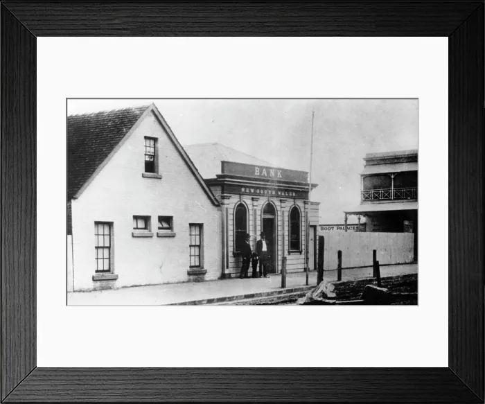 Framed Print : First Bank of New South Wales in Fortitude Valley, Brisbane, c1890. Creator: Unknown Framed Print : First Bank of New South Wales in Fortitude Valley, Brisbane, c1890. Creator: Unknown