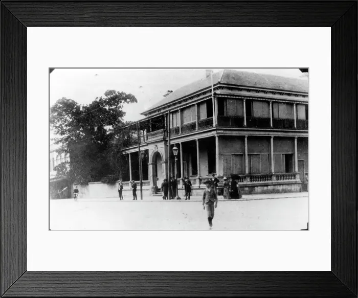 Framed Print : Bank of New South Wales on the corner of Queen and George Streets Brisbane, c1888. Creator: Unknown Framed Print : Bank of New South Wales on the corner of Queen and George Streets Brisbane, c1888. Creator: Unknown
