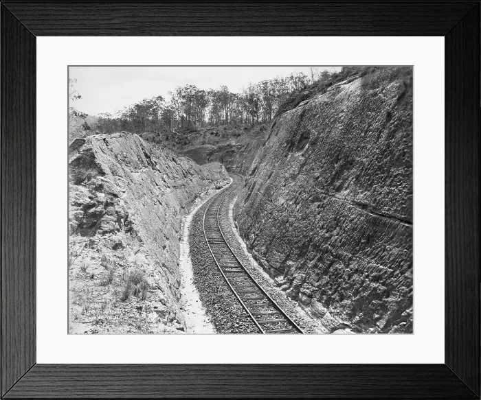 Framed Print : Toowoomba Range train track between Murphy's Creek and Highfields, c1894. Creator: Poul C Poulsen. Toowoomba Range train track between Murphy's Creek and Highfields, c1894 Framed Print : Toowoomba Range train track between Murphy's Creek and Highfields, c1894. Creator: Poul C Poulsen. Toowoomba Range train track between Murphy's Creek and Highfields, c1894