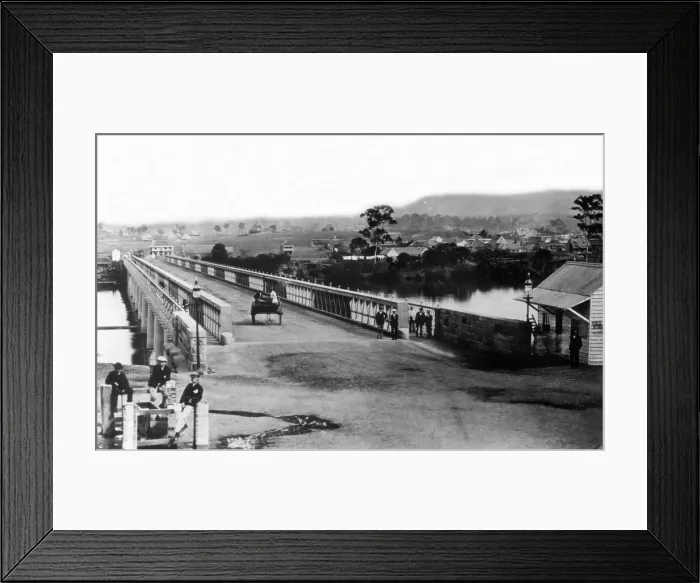 Framed Print : Crossing the first permanent Victoria Bridge, Brisbane, c1874. Creator: Unknown Framed Print : Crossing the first permanent Victoria Bridge, Brisbane, c1874. Creator: Unknown