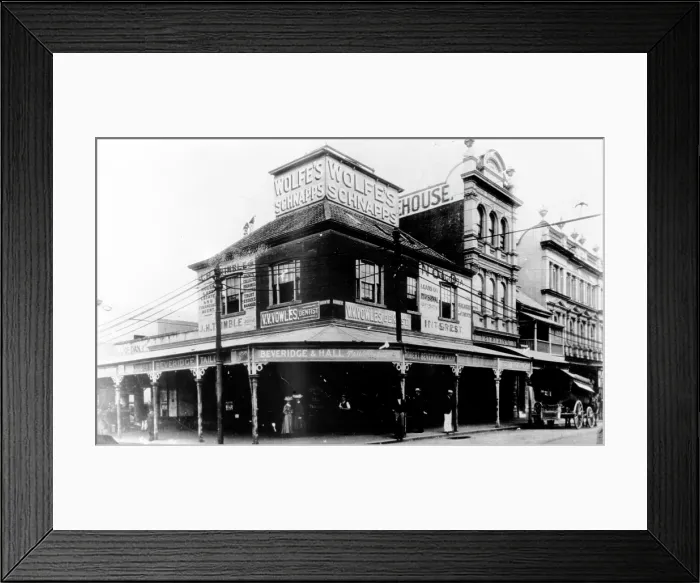 Framed Print : Corner George and Queen Streets, c1884. Creator: Unknown Framed Print : Corner George and Queen Streets, c1884. Creator: Unknown
