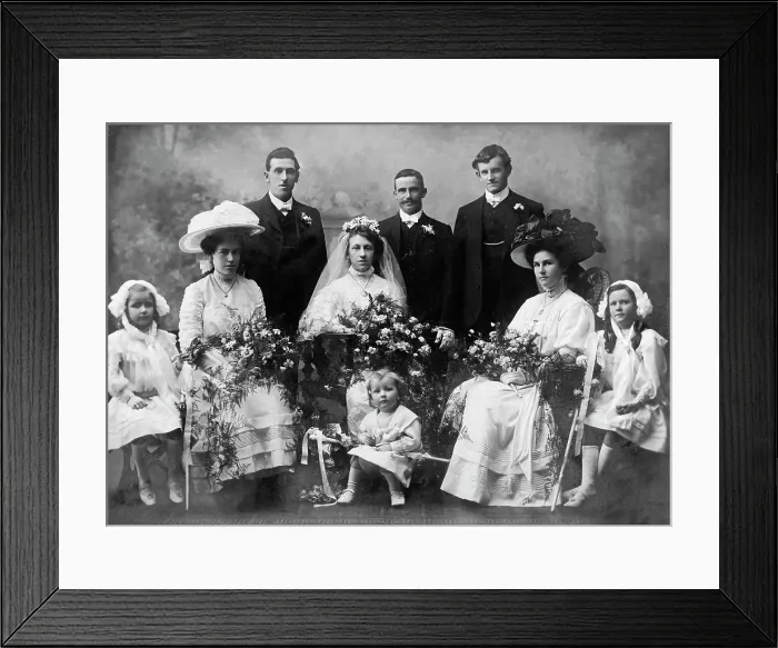 Framed Print : Studio portrait of a unknown wedding party, 1921. Creator: Unknown Framed Print : Studio portrait of a unknown wedding party, 1921. Creator: Unknown
