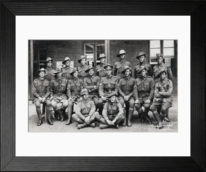 Framed Print : Postcard of unidentified group of soldiers, signed on the front by Fred Wright, Andover. Creator: Murphy Framed Print : Postcard of unidentified group of soldiers, signed on the front by Fred Wright, Andover. Creator: Murphy