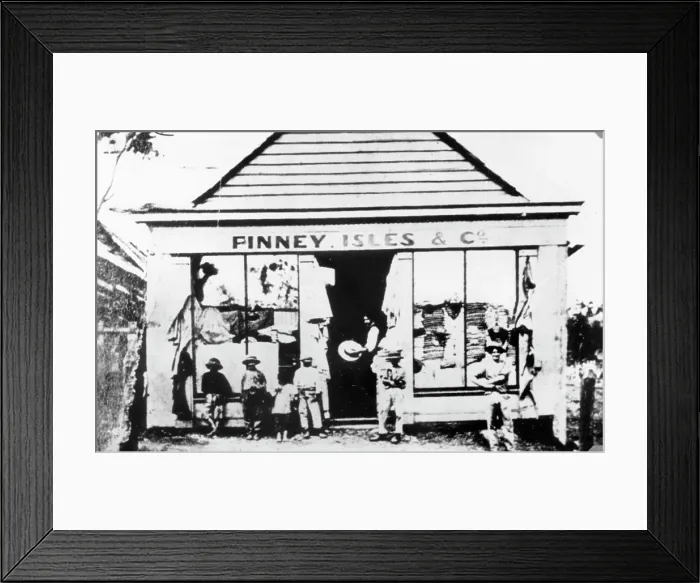 Framed Print : Original Finney Isles & Co. store on the corner of Ann and Warner Street, Fortitude Valley, c1870. Creator: Unknown Framed Print : Original Finney Isles & Co. store on the corner of Ann and Warner Street, Fortitude Valley, c1870. Creator: Unknown