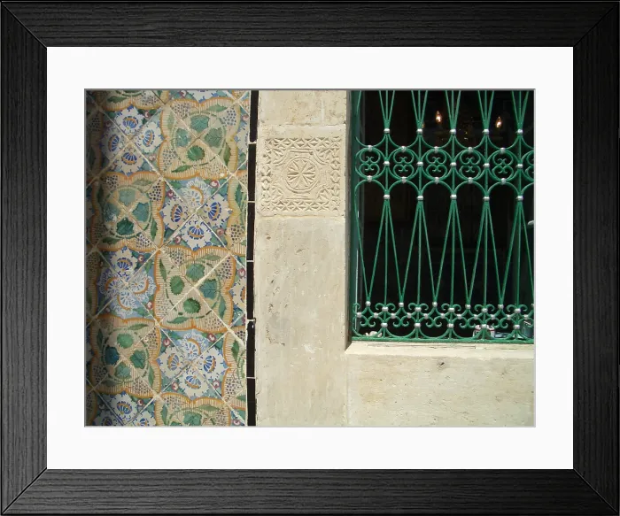 Framed Print : Decorated tiles and window grille, Dar Essid Museum, Sousse, Tunisia, 2009. Creator: Amanda Waite Framed Print : Decorated tiles and window grille, Dar Essid Museum, Sousse, Tunisia, 2009. Creator: Amanda Waite