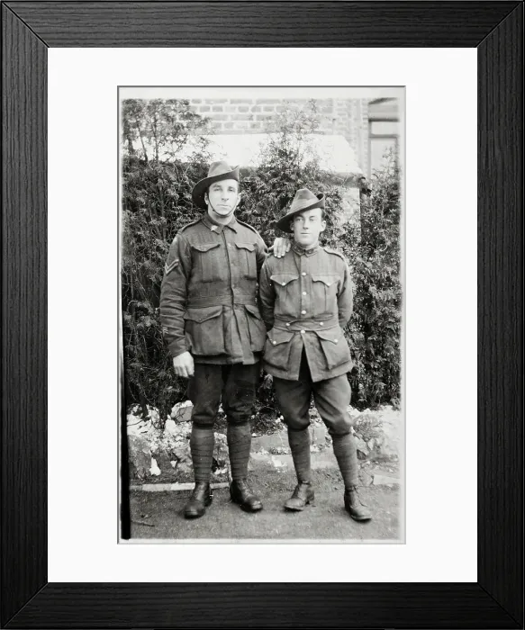 Framed Print : Bernard Laurence Barney Nugent and friend Robert Bob Waugh, Christmas 1917 Framed Print : Bernard Laurence Barney Nugent and friend Robert Bob Waugh, Christmas 1917