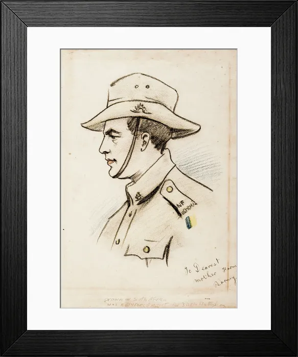 Framed Print : Bernard Laurence Barney Nugent, a drawing done in Cape Town, South Africa, 1917 Framed Print : Bernard Laurence Barney Nugent, a drawing done in Cape Town, South Africa, 1917