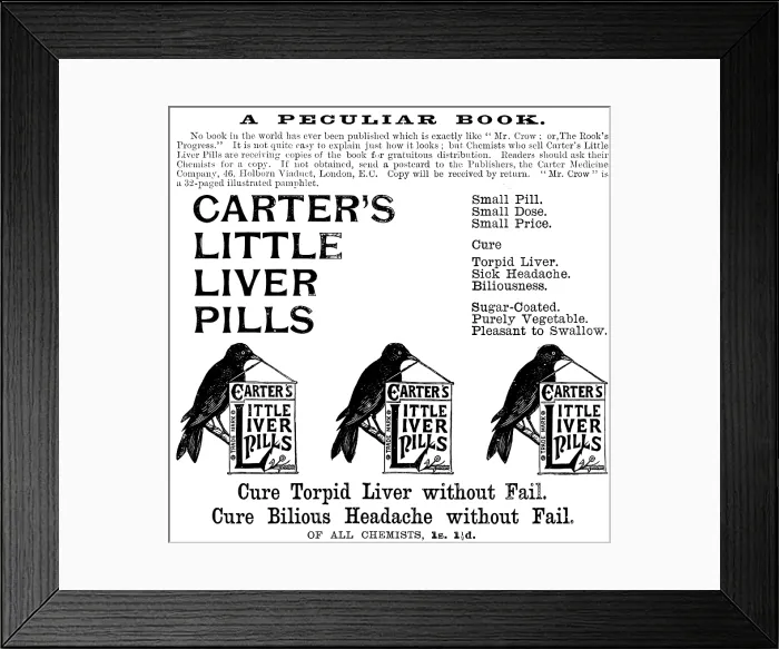 Framed Print : Advertisement for Carter's Little Liver Pills, 1895. Creator: Unknown. Advertisement for Carter's Little Liver Pills, 1895. Creator: Unknown