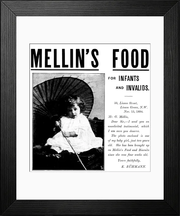 Framed Print : Advertisement for Mellin's Food for Infants and Invalids, 1895. Creator: Unknown. Advertisement for Mellin's Food for Infants and Invalids, 1895. Creator: Unknown Framed Print : Advertisement for Mellin's Food for Infants and Invalids, 1895. Creator: Unknown. Advertisement for Mellin's Food for Infants and Invalids, 1895. Creator: Unknown