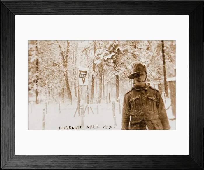 Framed Print : Bernard Laurence Barney Nugent at the YMCA hut at Hurdcott Camp, Salisbury Plains, England, 1917 Framed Print : Bernard Laurence Barney Nugent at the YMCA hut at Hurdcott Camp, Salisbury Plains, England, 1917