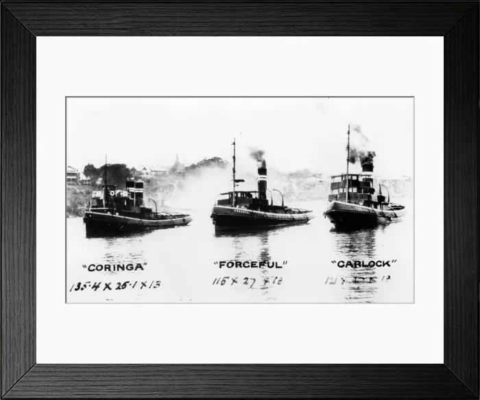 Framed Print : Tugboats: 'Coringa', 'Forceful', 'Carlock', c1910s. Creator: Unknown Framed Print : Tugboats: 'Coringa', 'Forceful', 'Carlock', c1910s. Creator: Unknown