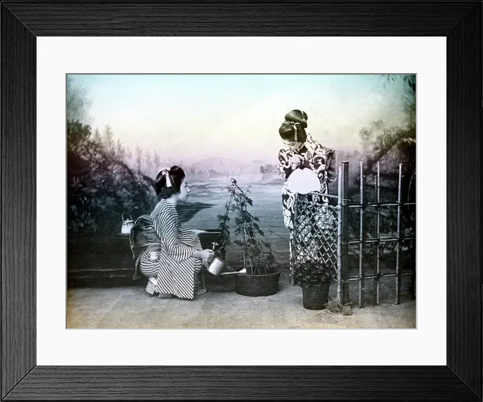 Framed Print : Japanese girls playing in a garden, 1880. Creator: Unknown Framed Print : Japanese girls playing in a garden, 1880. Creator: Unknown