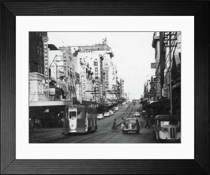 Framed Print : Street scene looking along Queen Street, from Edward Street towards George Street, Brisbane, 1960. Creator: Unknown Framed Print : Street scene looking along Queen Street, from Edward Street towards George Street, Brisbane, 1960. Creator: Unknown