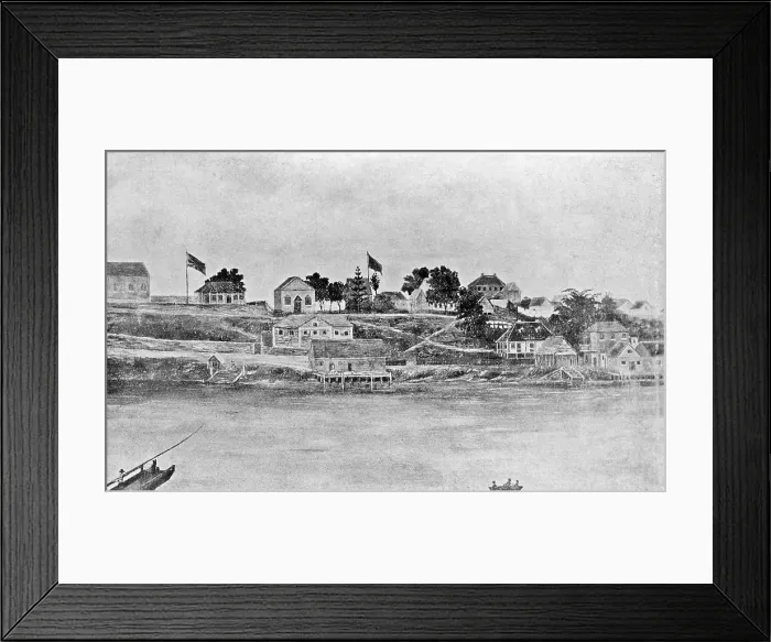Framed Print : 'The Commandants Garden' looking towards William Street from the Brisbane River, c1835. Creator: Unknown Framed Print : 'The Commandants Garden' looking towards William Street from the Brisbane River, c1835. Creator: Unknown