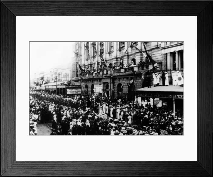 Framed Print : Parade in Queen Street, Brisbane, Queensland, 1914. Creator: Unknown Framed Print : Parade in Queen Street, Brisbane, Queensland, 1914. Creator: Unknown
