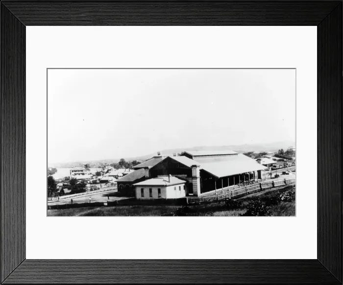 Framed Print : North-east end of the Roma Street Railway Station in Brisbane, c1879. Creator: Unknown Framed Print : North-east end of the Roma Street Railway Station in Brisbane, c1879. Creator: Unknown