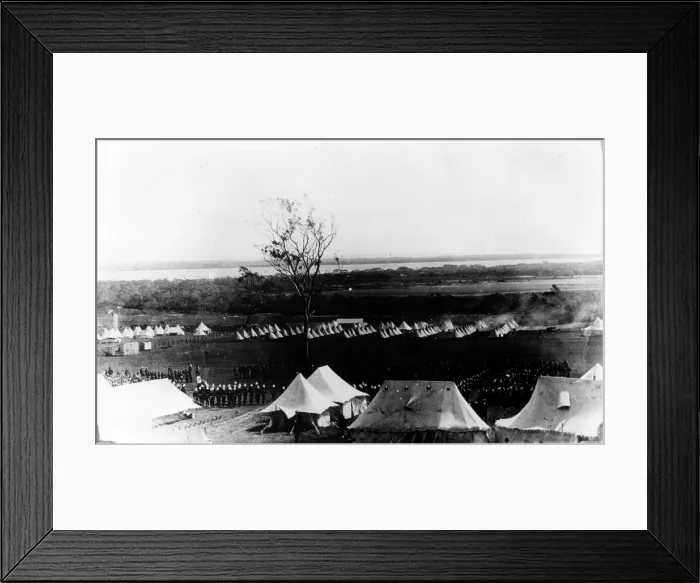 Framed Print : Aerial view of the military camp at Lytton, near the mouth of the Brisbane River. Creator: Unknown Framed Print : Aerial view of the military camp at Lytton, near the mouth of the Brisbane River. Creator: Unknown