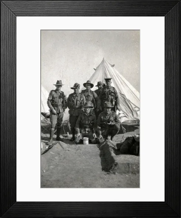 Framed Print : Australians in front of tent at Aerodrome, Egypt, 1916. Creator: Unknown Framed Print : Australians in front of tent at Aerodrome, Egypt, 1916. Creator: Unknown