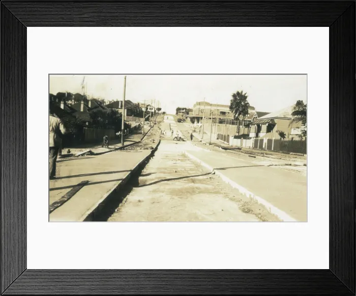 Framed Print : Road construction on Ourimbah Road, Mosman, 1930s. Creator: Unknown Framed Print : Road construction on Ourimbah Road, Mosman, 1930s. Creator: Unknown