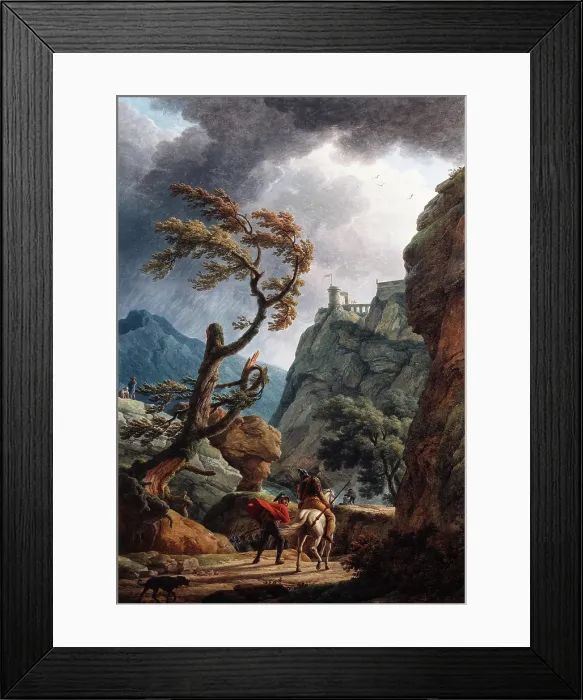 Framed Print : Soldiers in a Mountain Gorge, with a Storm, 1789. Creator: Claude-Joseph Vernet Framed Print : Soldiers in a Mountain Gorge, with a Storm, 1789. Creator: Claude-Joseph Vernet