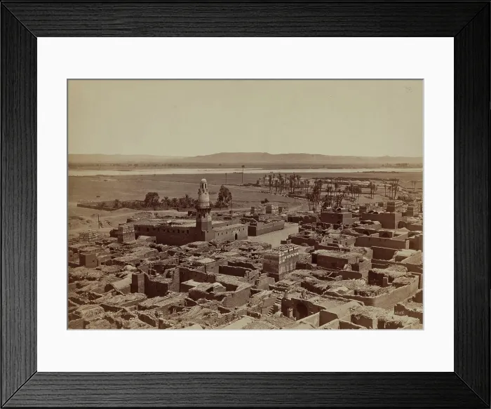 Framed Print : Village of Edfu, View Taken from the Pylon of the Temple, late 19th century. Creator: Henri Bechard Framed Print : Village of Edfu, View Taken from the Pylon of the Temple, late 19th century. Creator: Henri Bechard