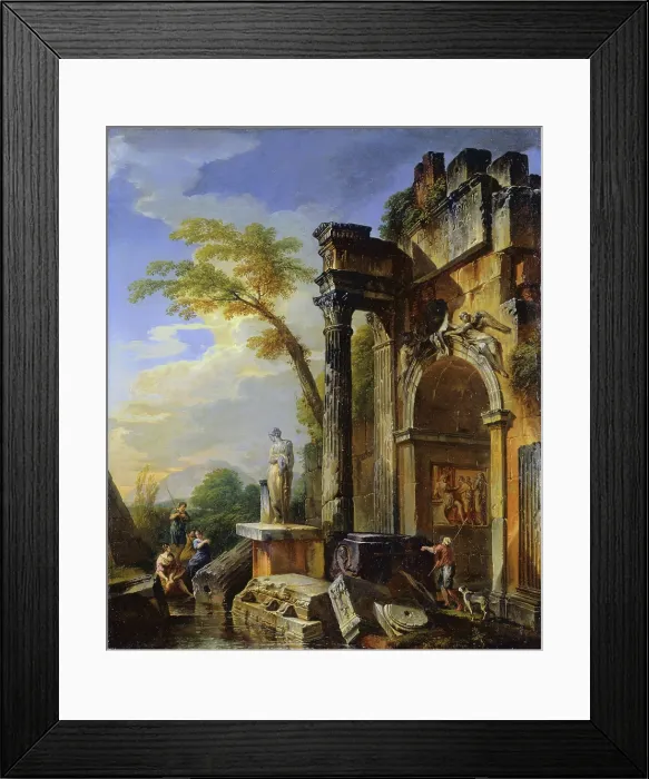 Framed Print : Ruins of a Triumphal Arch in the Roman Campagna, between 1717 and 1719. Creator: Giovanni Paolo Panini