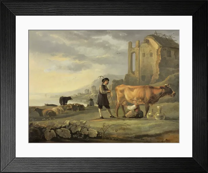Framed Print : Landscape with Maid Milking a Cow, c1655. Creator: Aelbert Cuyp Framed Print : Landscape with Maid Milking a Cow, c1655. Creator: Aelbert Cuyp