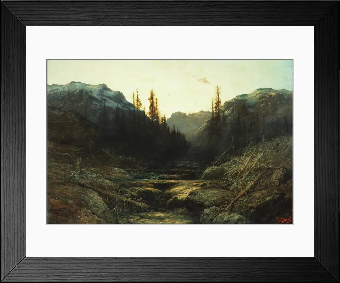 Framed Print : Stream in Mountains at Dusk, mid or late 19th century. Creator: Gustave Dore Framed Print : Stream in Mountains at Dusk, mid or late 19th century. Creator: Gustave Dore