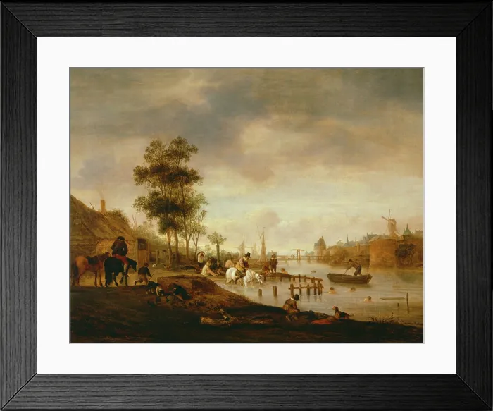 Framed Print : River Landscape with Swimmers, 1644. Creator: Isaac van Ostade Framed Print : River Landscape with Swimmers, 1644. Creator: Isaac van Ostade