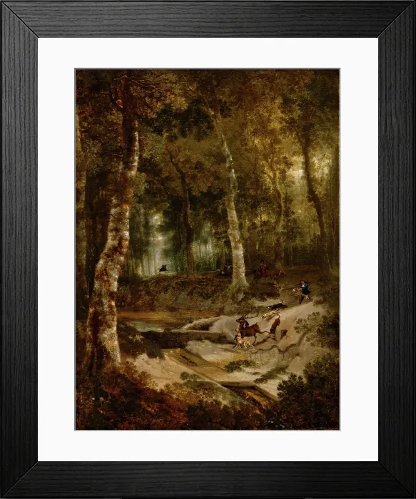 Framed Print : Forest Landscape with Stag Hunt, c.between 1665 and 1670. Creator: Jan Hackaert Framed Print : Forest Landscape with Stag Hunt, c.between 1665 and 1670. Creator: Jan Hackaert