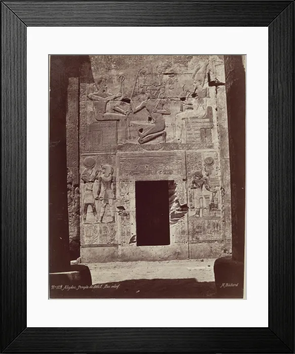 Framed Print : Bas Relief on Temple of Seti I at Abydos, late 19th century. Creator: Henri Bechard Framed Print : Bas Relief on Temple of Seti I at Abydos, late 19th century. Creator: Henri Bechard